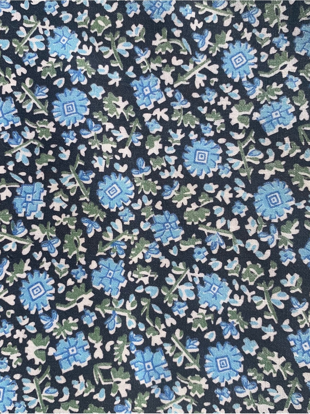 Stunning Antique 1930s cotton black blue green & white floral whimsygoth fabric - Picture 2 of 16
